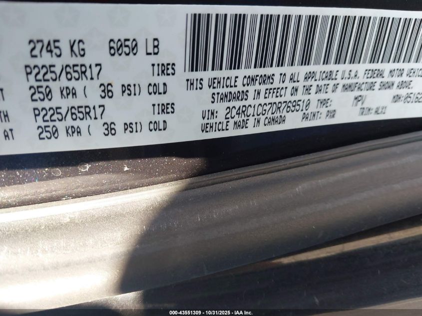 2013 Chrysler Town & Country Touring-L VIN: 2C4RC1CG7DR769510 Lot: 43551309