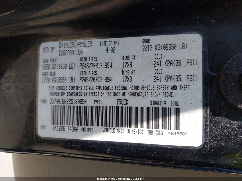 3D7HA18N22G180950 2002 DODGE RAM photo no. 9