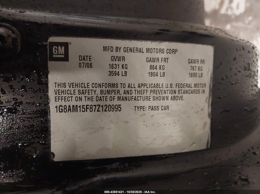1G8AM15FX7Z186593 2007 SATURN ION photo no. 9