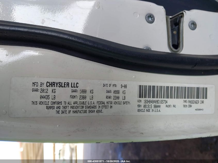 2009 Dodge Caliber Sxt VIN: 1B3HB48A09D165734 Lot: 43551571