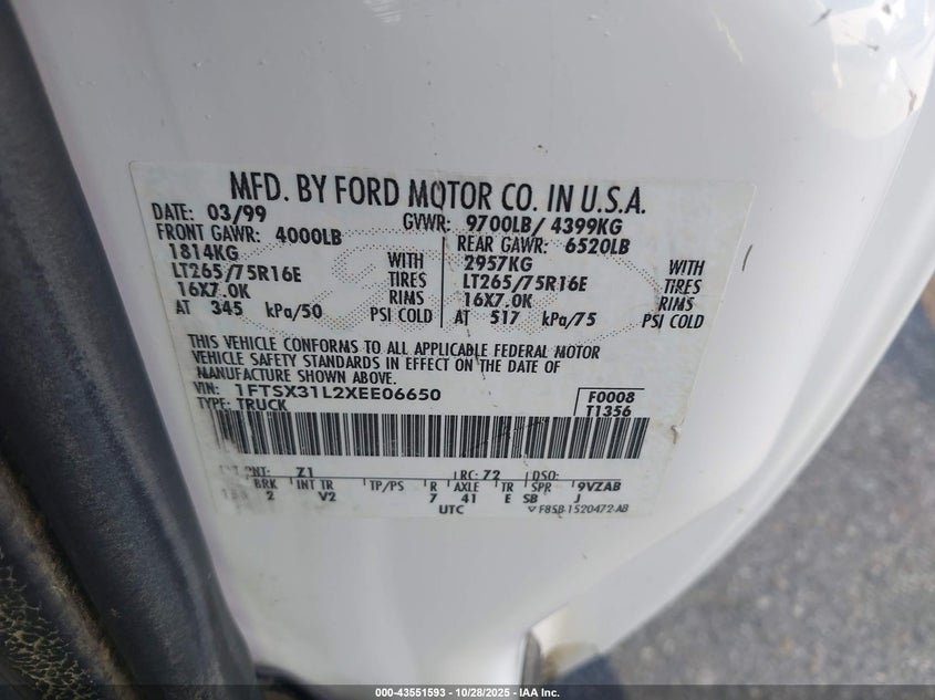 1FTSX31L2XEE06650 1999 FORD F350 photo no. 9