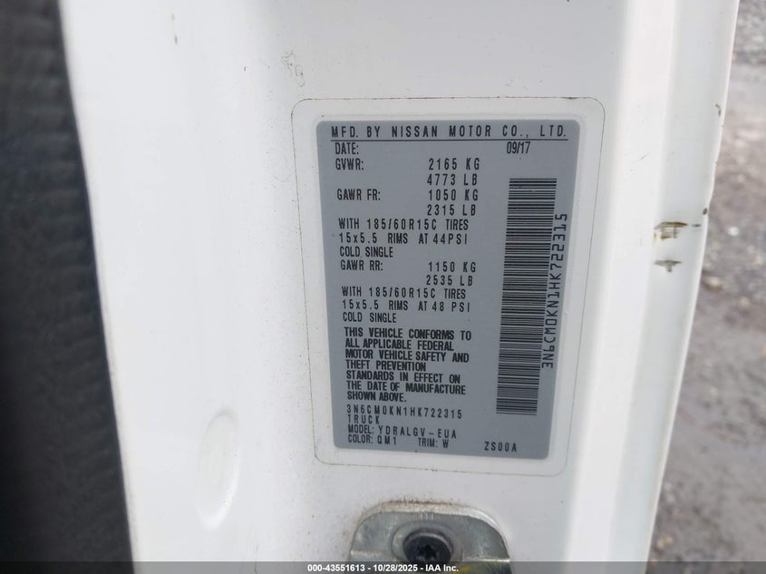 3N6CM0KN1HK722315 2017 NISSAN NV200 photo no. 9