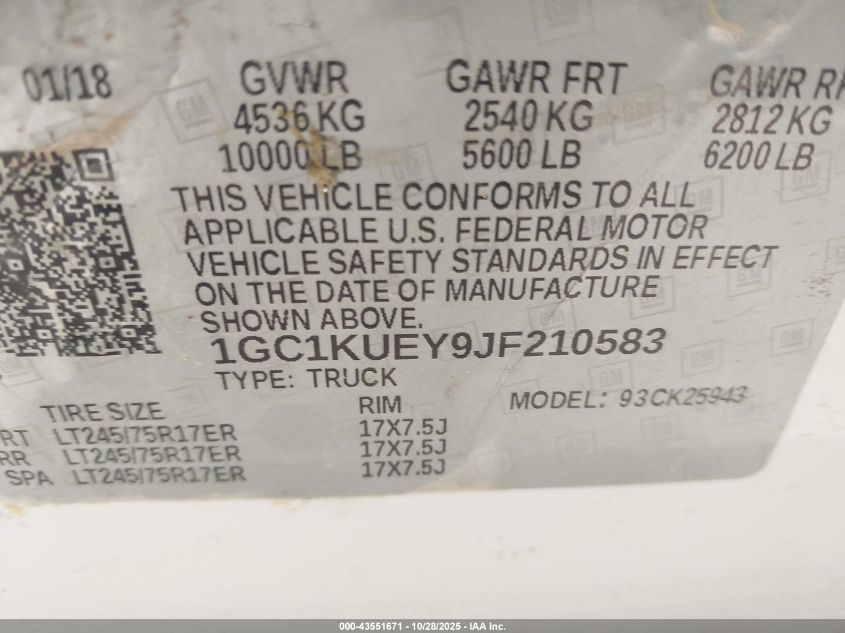 2018 Chevrolet Silverado 2500Hd Wt VIN: 1GC1KUEY9JF210583 Lot: 43551671