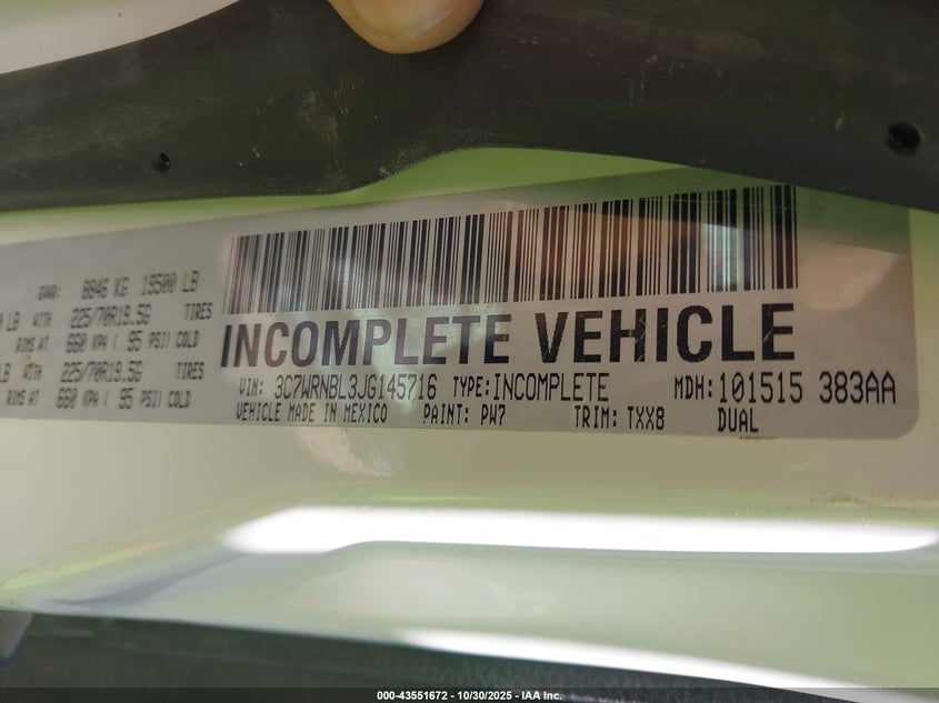 2018 Ram 5500 Chassis Tradesman/Slt VIN: 3C7WRNBL3JG145716 Lot: 43551672