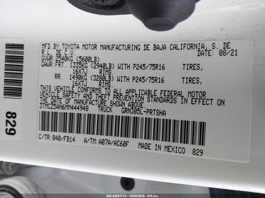 2021 TOYOTA TACOMA SR V6 - 3TMCZ5AN6MM444948