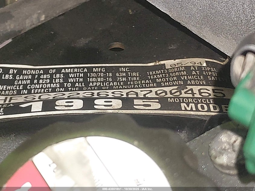 1995 Honda Gl1500 Se12 VIN: 1HFSC2236SA700465 Lot: 43551851