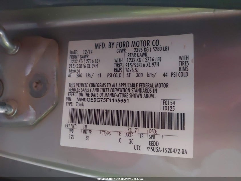 2015 FORD TRANSIT CONNECT TITANIUM - NM0GE9G75F1195651