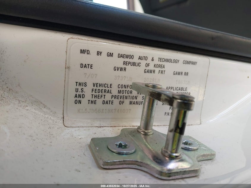 2008 Suzuki Forenza Convenience/Popular VIN: KL5JD56Z18K746037 Lot: 43552034