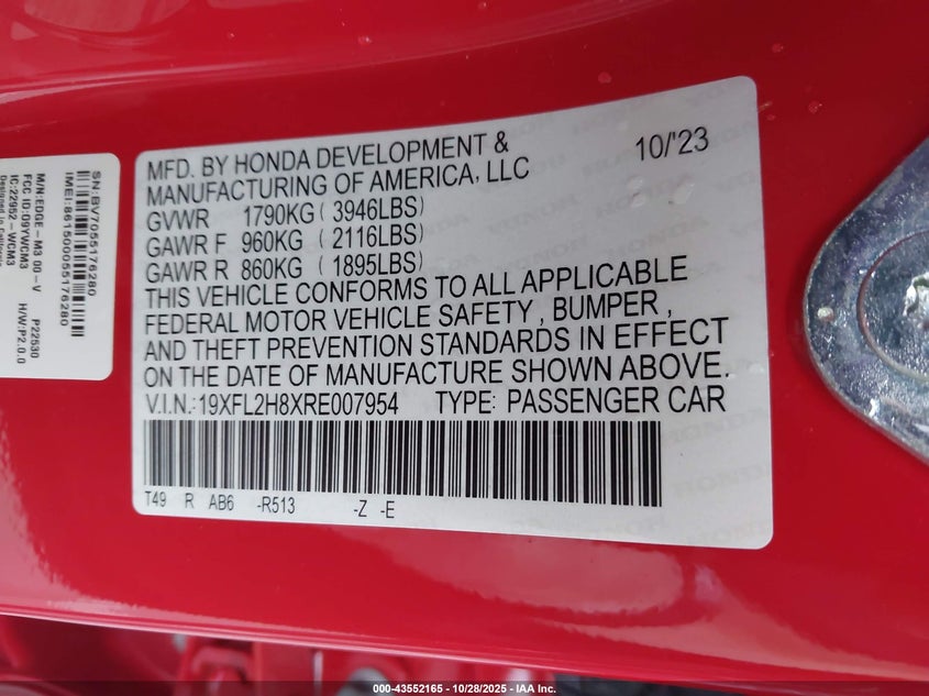 19XFL2H8XRE007954 2024 HONDA CIVIC photo no. 9