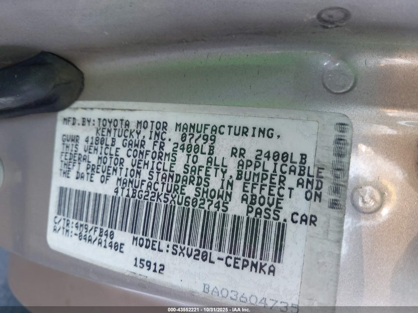 4T1BG22K5XU602745 1999 TOYOTA CAMRY photo no. 9