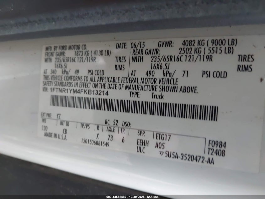 2015 FORD TRANSIT-250 1FTNR1YM4FKB13214