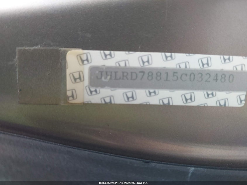 2005 Honda Cr-V Ex VIN: JHLRD78815C032480 Lot: 43552531