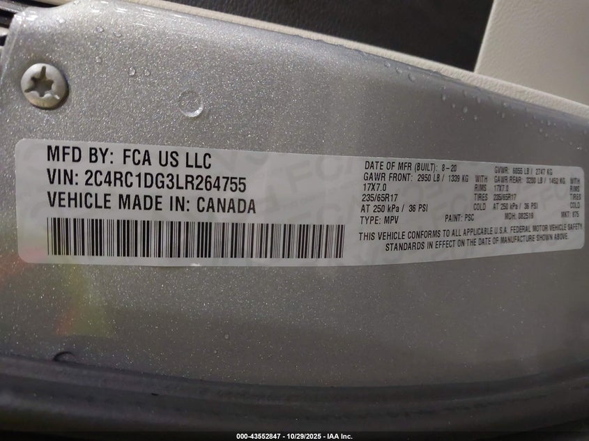 2020 Chrysler Voyager Lxi VIN: 2C4RC1DG3LR264755 Lot: 43552847