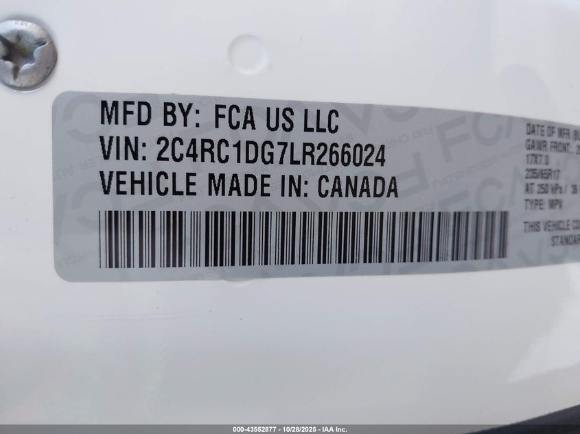 2020 Chrysler Voyager Lxi VIN: 2C4RC1DG7LR266024 Lot: 43552877