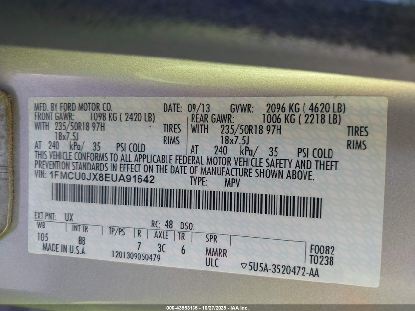 2014 FORD ESCAPE TITANIUM 1FMCU0JX8EUA91642