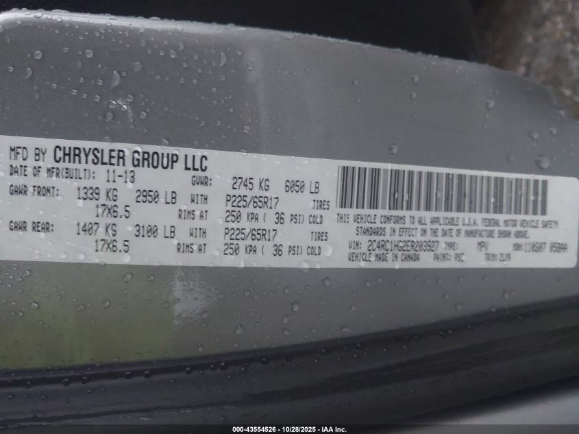 2014 Chrysler Town & Country S VIN: 2C4RC1HG2ER203927 Lot: 43554526