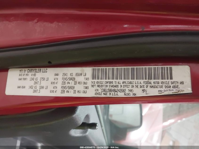 2008 Dodge Nitro Slt/Rt VIN: 1D8GU58648W242602 Lot: 43554575