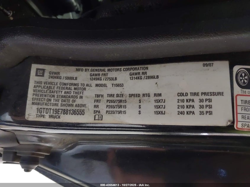 2008 GMC Canyon Sle2 VIN: 1GTDT19E788136555 Lot: 43554613
