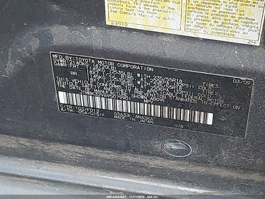 2009 Toyota Rav4 Sport V6 VIN: JTMBK32V695079901 Lot: 43554682