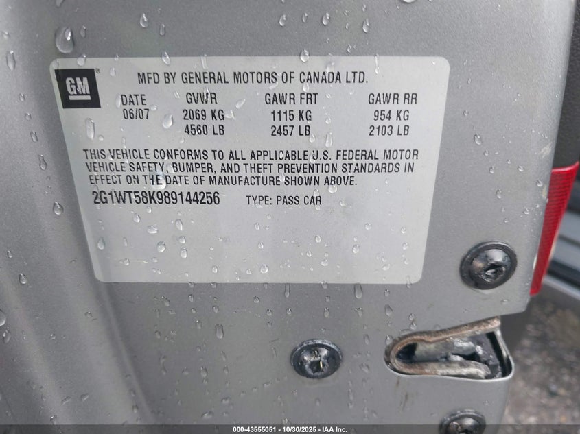 2G1WT58K989144256 2008 CHEVROLET IMPALA photo no. 9
