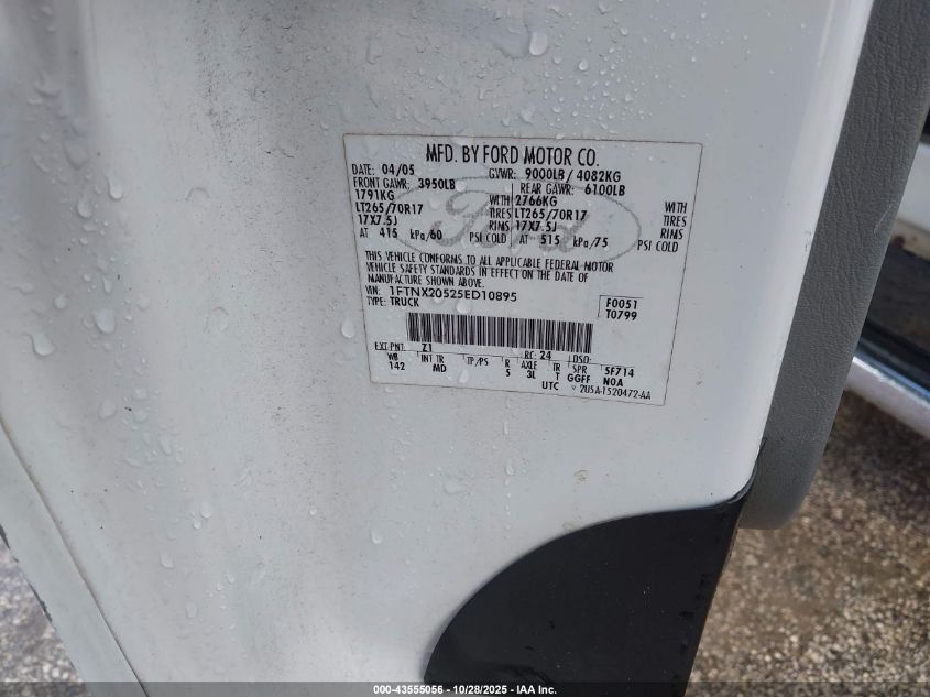 2005 Ford F-250 Lariat/Xl/Xlt VIN: 1FTNX20525ED10895 Lot: 43555056