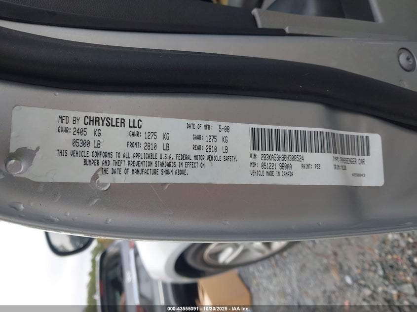2B3KA53H98H308524 2008 DODGE CHARGER photo no. 9