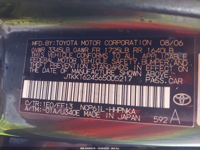 2006 Scion Xa VIN: JTKKT624565005217 Lot: 43555219