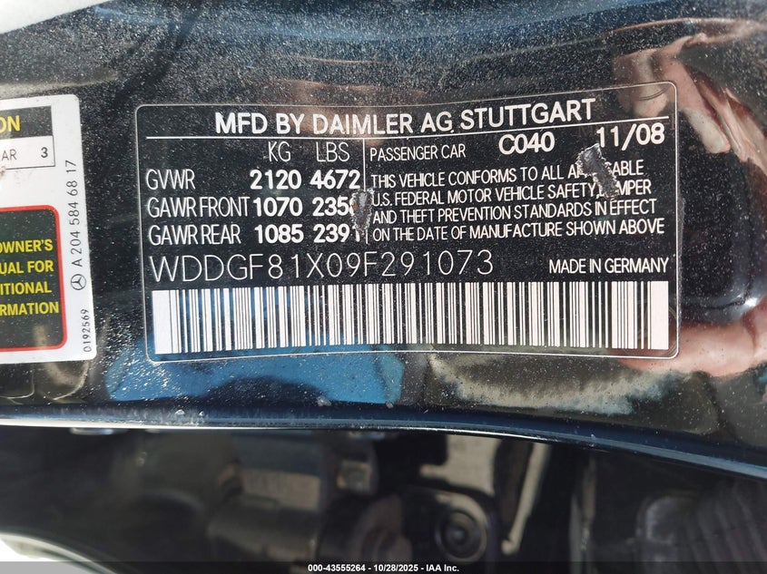 2009 Mercedes-Benz C 300 Luxury 4Matic/Sport 4Matic VIN: WDDGF81X09F291073 Lot: 43555264