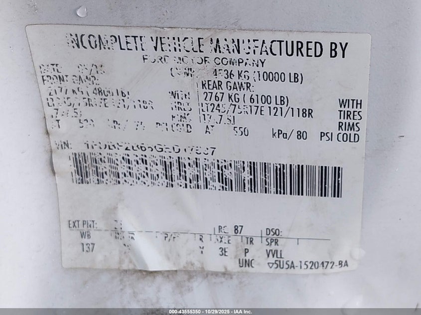 2016 Ford F-250 Xl VIN: 1FDBF2B68GED17537 Lot: 43555350