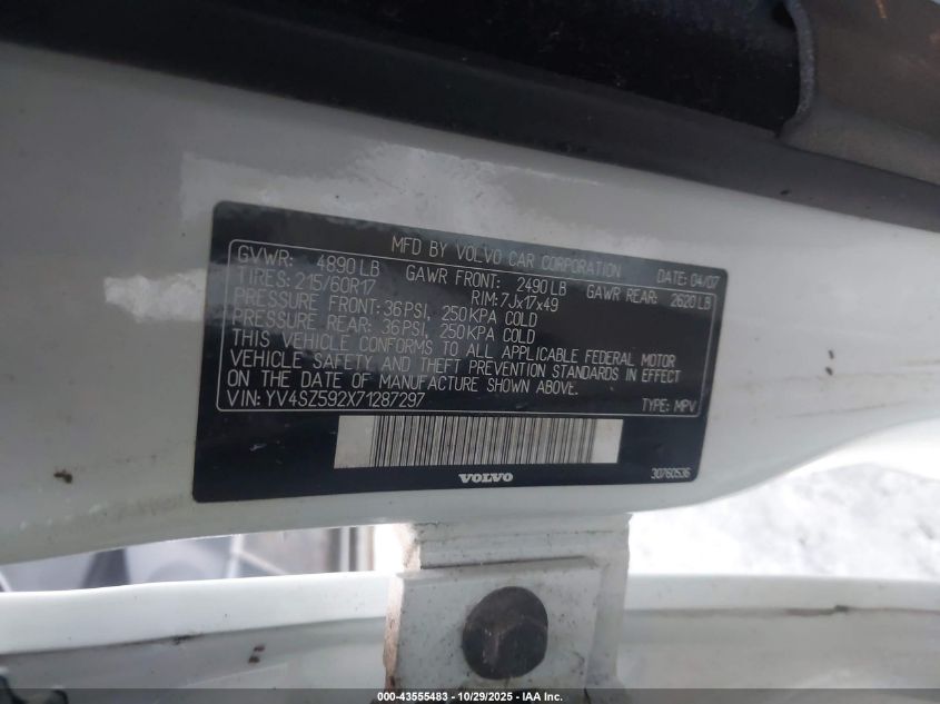 2007 Volvo Xc70 2.5T VIN: YV4SZ592X71287297 Lot: 43555483