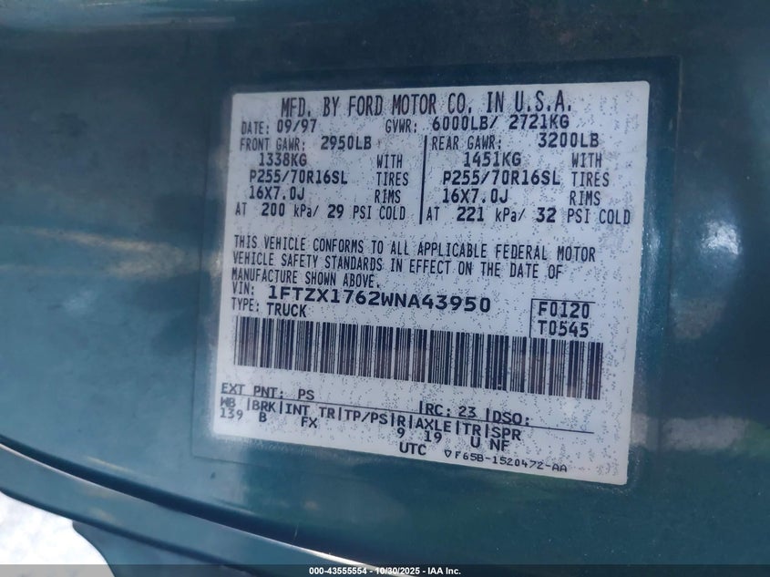 1FTZX1762WNA43950 1998 FORD F-150 photo no. 9