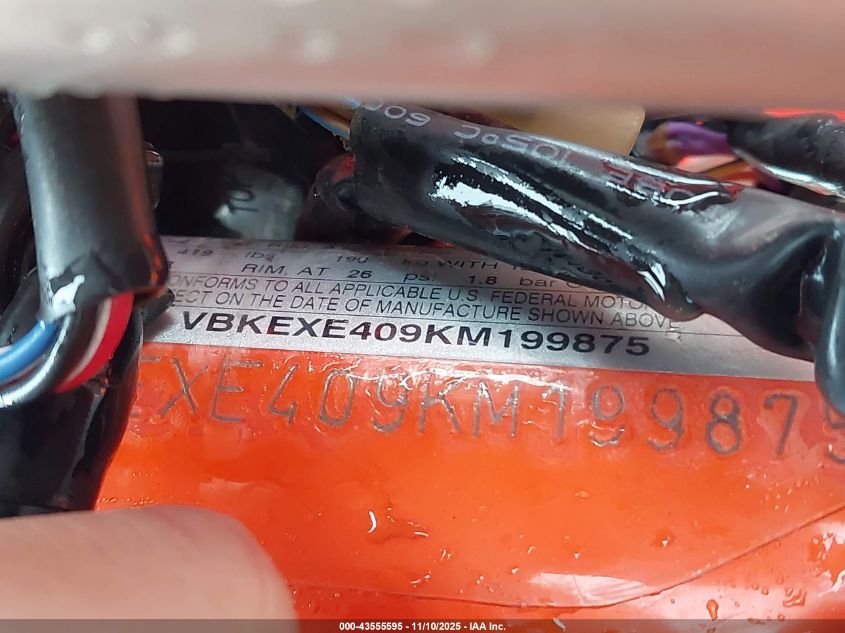 2019 Ktm 250 Exc-F VIN: VBKEXE409KM199875 Lot: 43555595