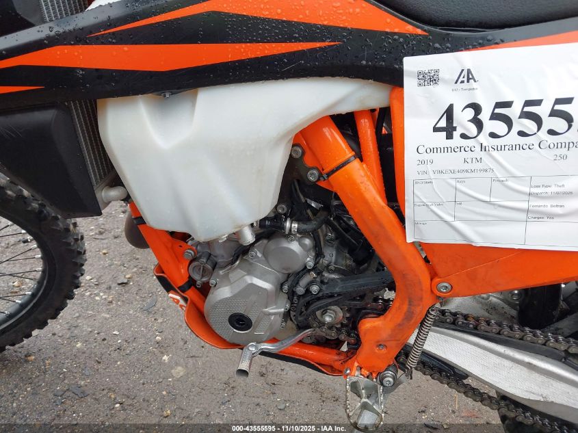 2019 Ktm 250 Exc-F VIN: VBKEXE409KM199875 Lot: 43555595