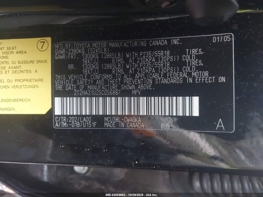 2005 Lexus Rx 330 VIN: 2T2HA31U25C056887 Lot: 43555662