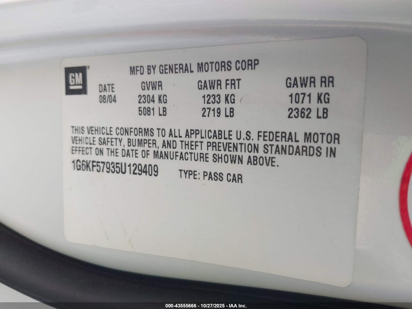 1G6KF57935U129409 2005 CADILLAC DE VILLE photo no. 9