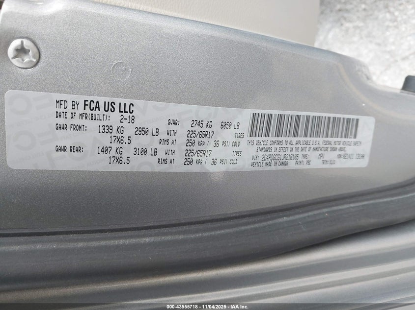 2018 Dodge Grand Caravan Sxt VIN: 2C4RDGCG1JR216105 Lot: 43555718