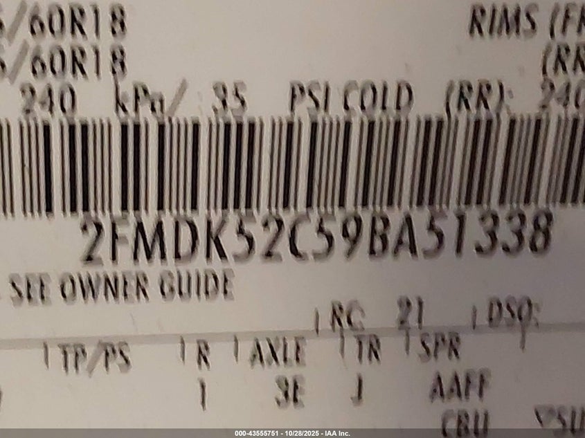 2009 Ford Flex Sel VIN: 2FMDK52C59BA51338 Lot: 43555751