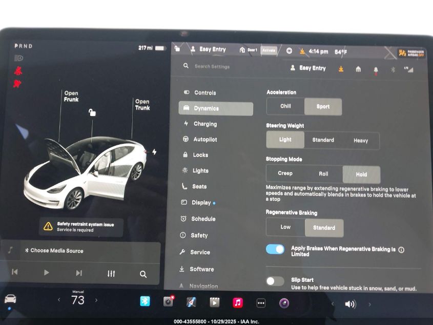 2020 Tesla Model 3 Long Range VIN: 5YJ3E1EB5LF791596 Lot: 43555800