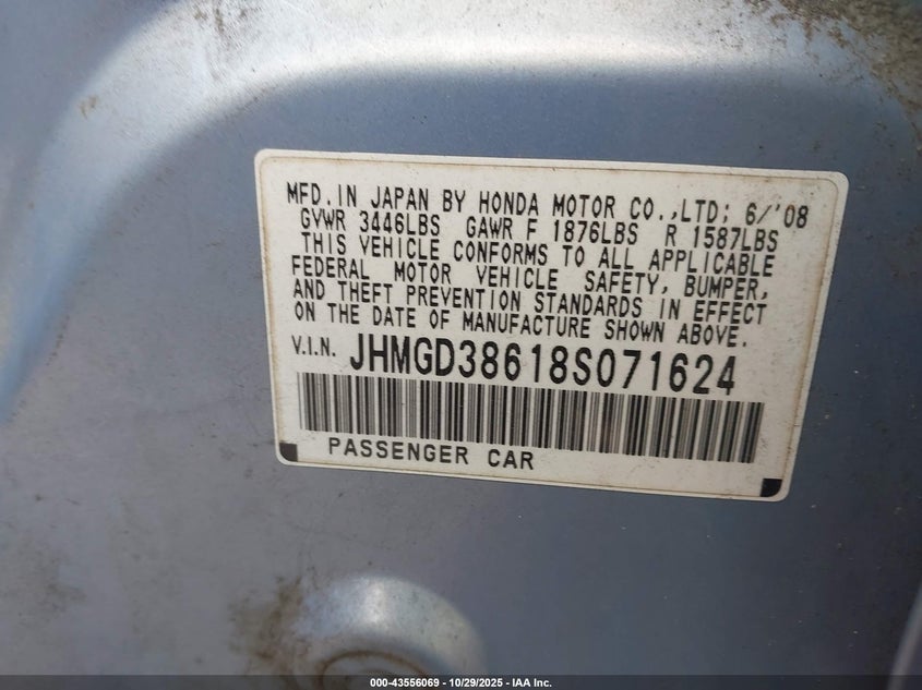 JHMGD38618S071624 2008 HONDA FIT photo no. 9