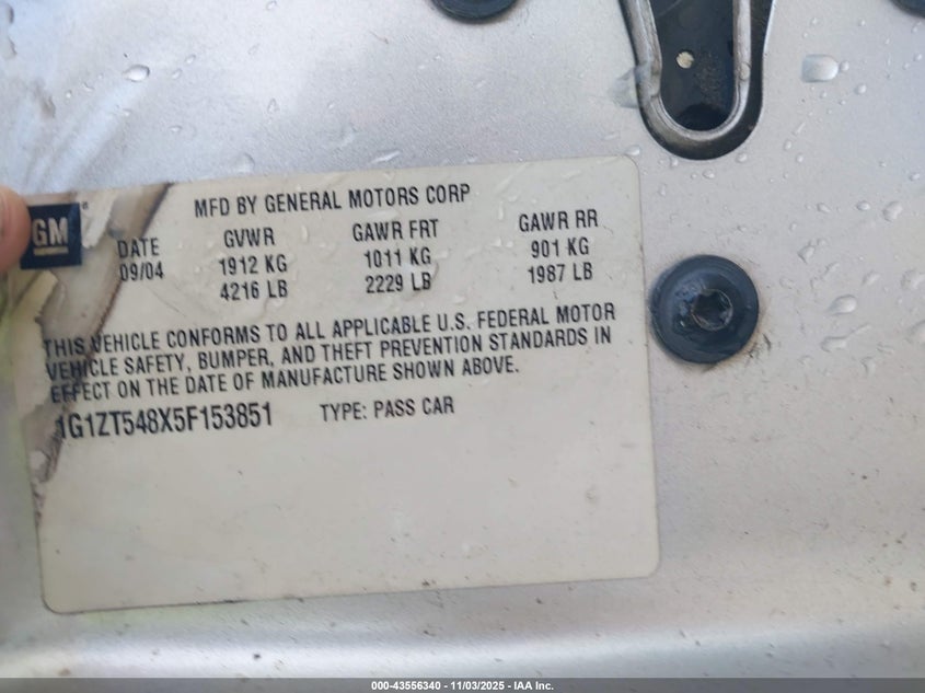 2005 Chevrolet Malibu Ls VIN: 1G1ZT548X5F153851 Lot: 43556340