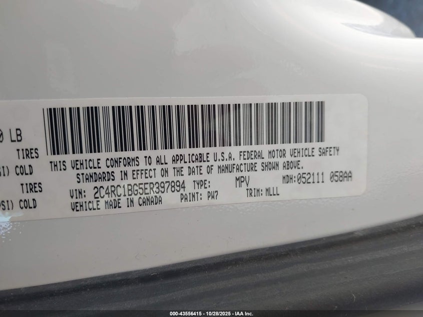 2014 Chrysler Town & Country Touring VIN: 2C4RC1BG5ER397894 Lot: 43556415