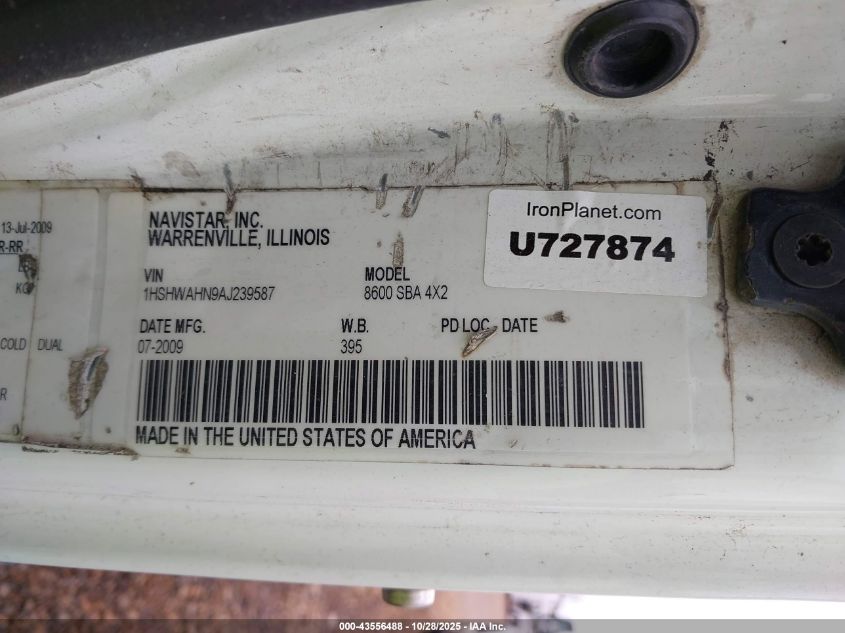 2010 International 8000 8600 VIN: 1HSHWAHN9AJ239587 Lot: 43556488