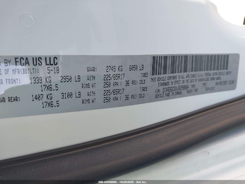 2018 Dodge Grand Caravan Sxt VIN: 2C4RDGCGXJR298884 Lot: 43556565