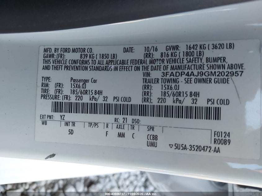 2016 FORD FIESTA S - 3FADP4AJ9GM202957