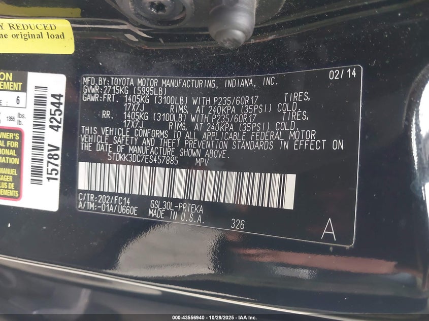 5TDKK3DC7ES457885 2014 TOYOTA SIENNA photo no. 9