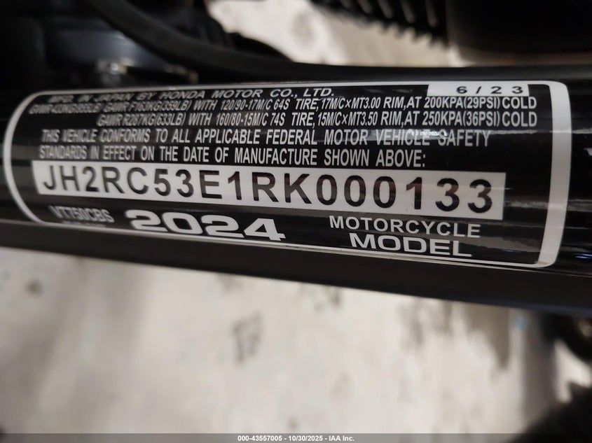 2024 Honda Vt750 C2B VIN: JH2RC53E1RK000133 Lot: 43557005