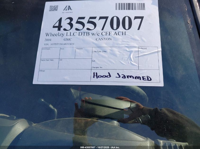 2004 GMC Canyon Sle VIN: 1GTDT136148213819 Lot: 43557007