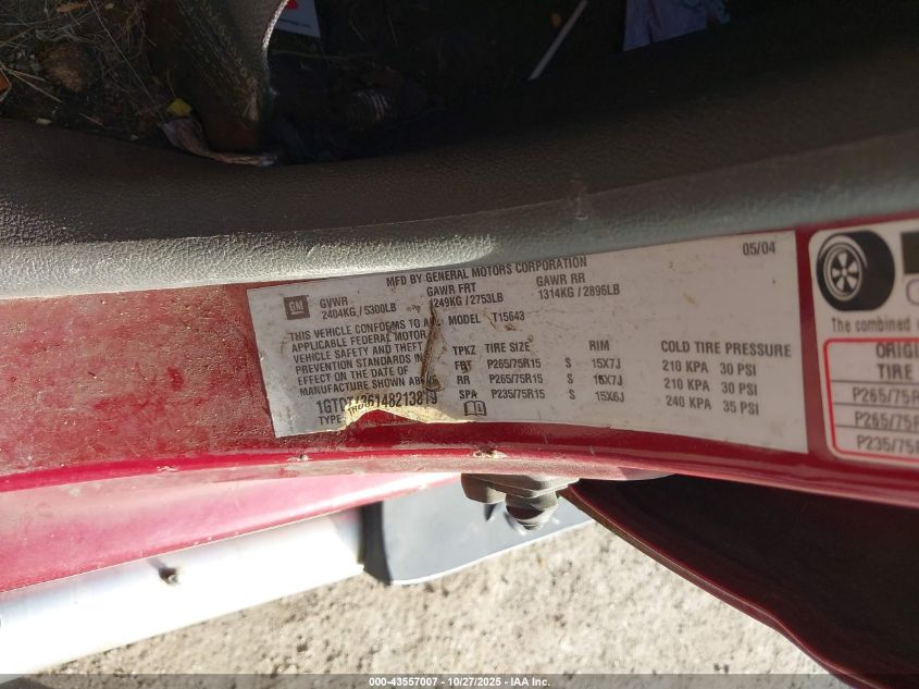 2004 GMC Canyon Sle VIN: 1GTDT136148213819 Lot: 43557007