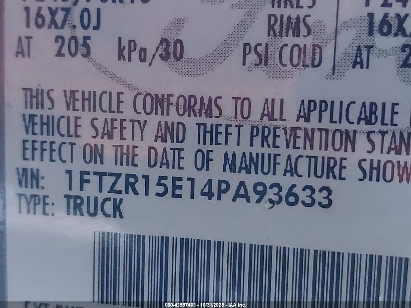 2004 Ford Ranger Xlt VIN: 1FTZR15E14PA93633 Lot: 43557401