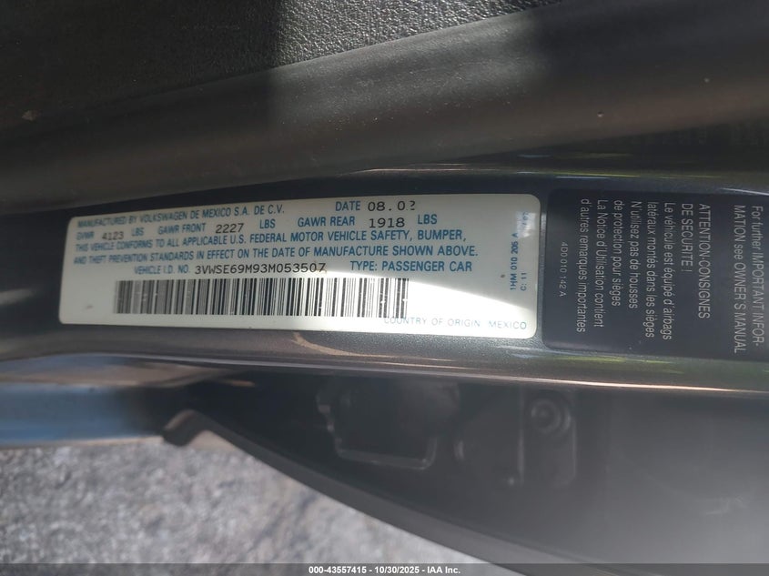 3VWSE69M93M053507 2003 VOLKSWAGEN JETTA photo no. 9